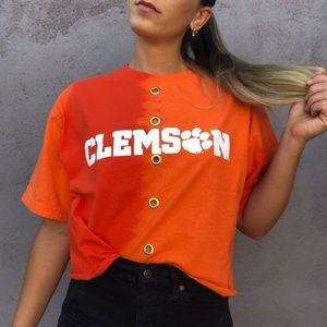 Clemson university retro acid wash custom crop tee